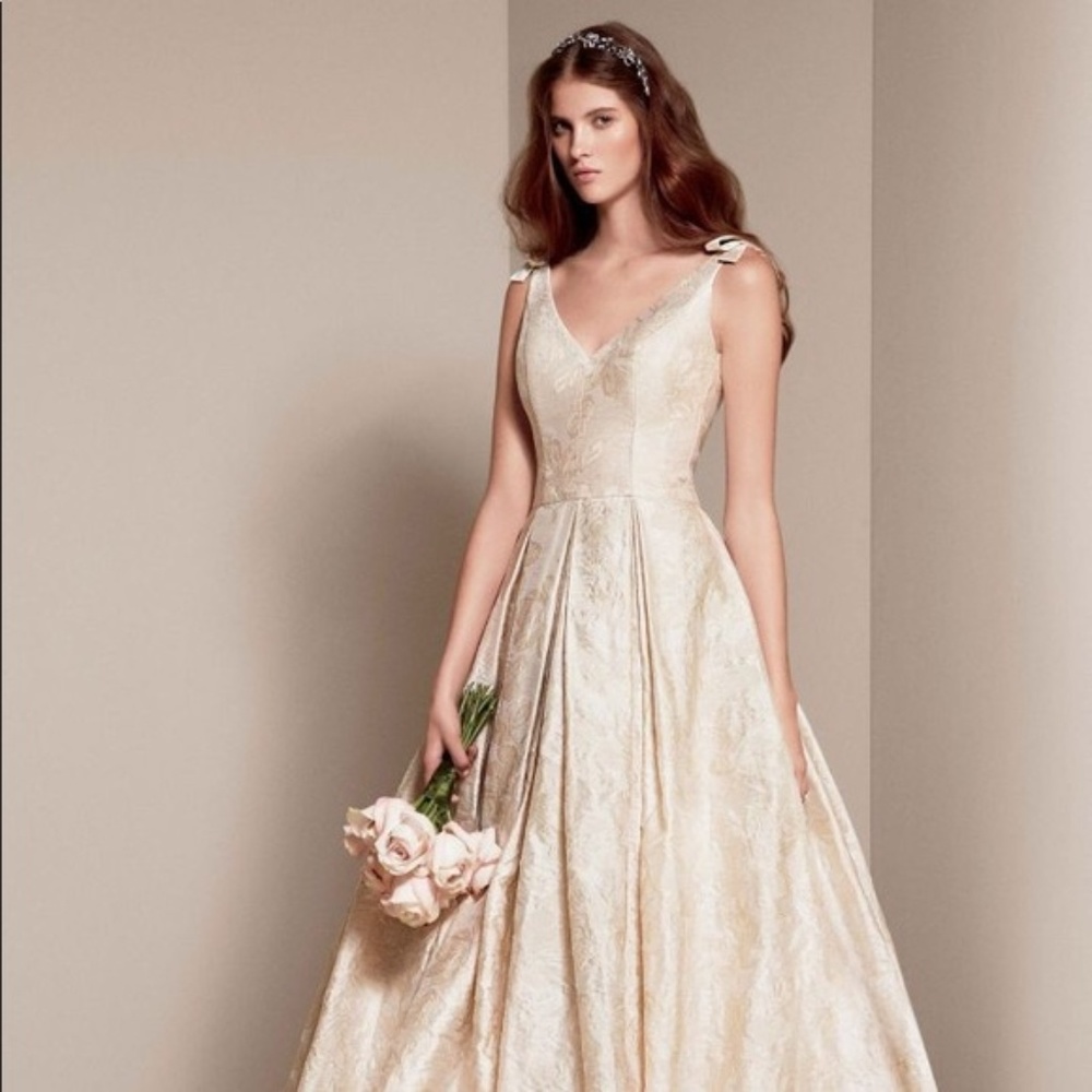 Vera Wang white, champagne jacquard wedding gown
